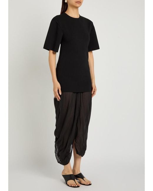 Totême  Black Layered Cocoon-Skirt Knit Midi Dress
