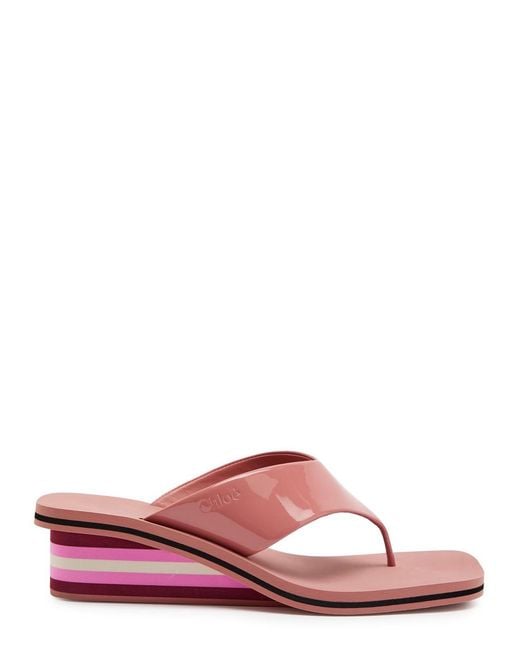 Chloé Pink Swimming Cool 45 Patent Leather Wedge Sandals