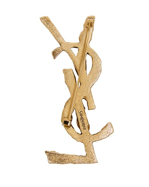 Saint Laurent Metallic Cassandre Stone-Embellished Brooch