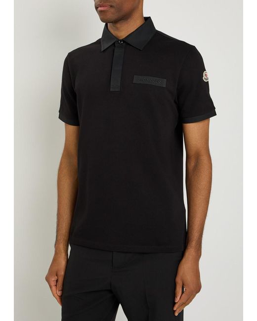 Moncler Black Logo-Embroidered Piqué Cotton Polo Shirt for men