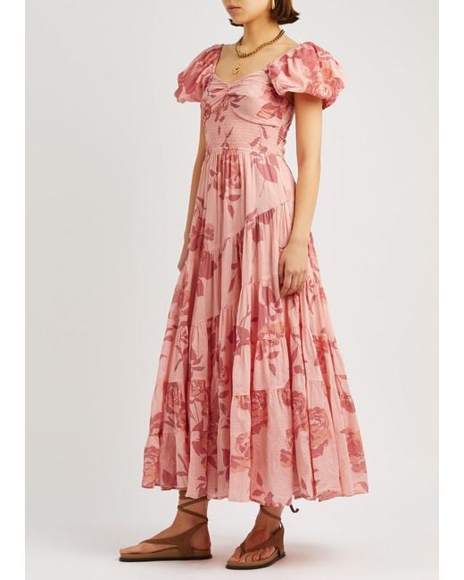 Free People Pink Sundrenched Printed Cotton Maxi Dress