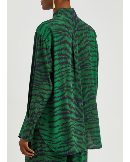 Victoria Beckham Green Tiger-print Silk Shirt