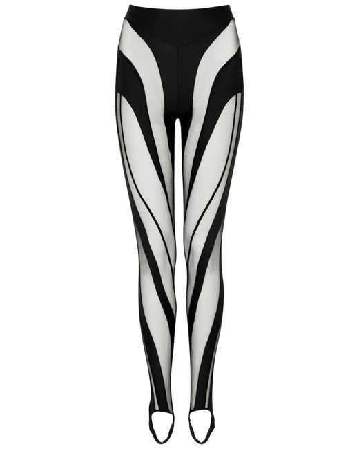 Mugler Black Spiral Panelled Stirrup leggings