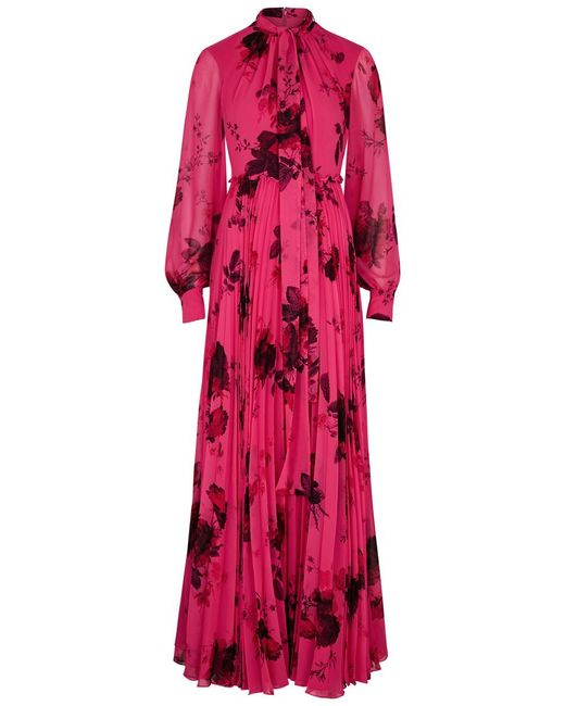 Erdem Red Floral-print Chiffon Gown