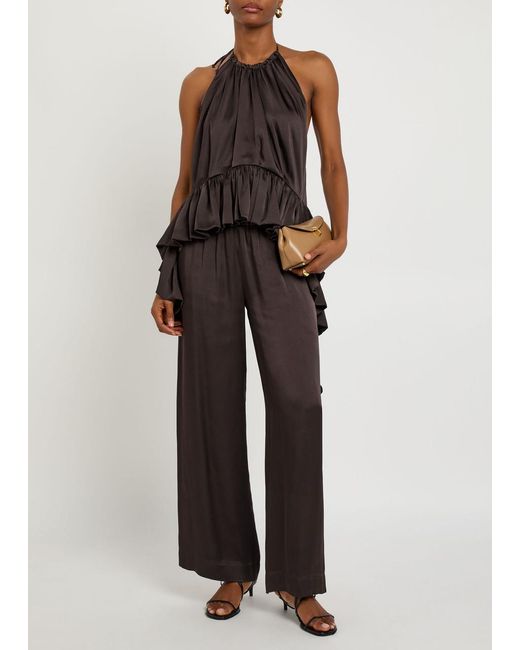 LIBEROWE Black Tamara Pleated Asymmetric Satin Top