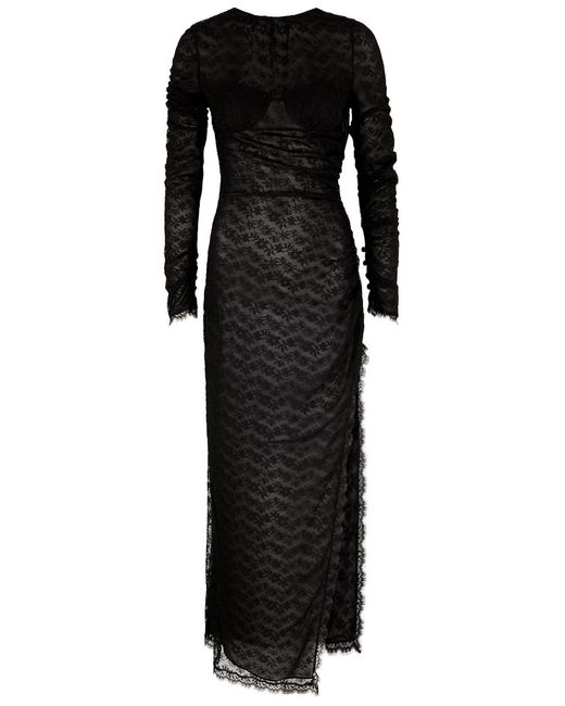 Alessandra Rich Black Open-back Ruched Lace Maxi Dress