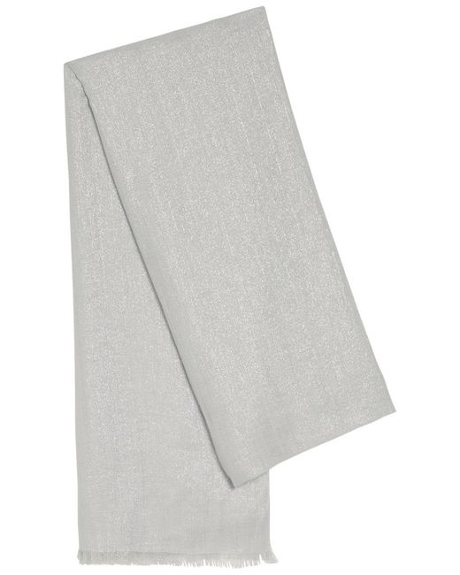 Brunello Cucinelli White Lamé Cashmere-Blend Scarf