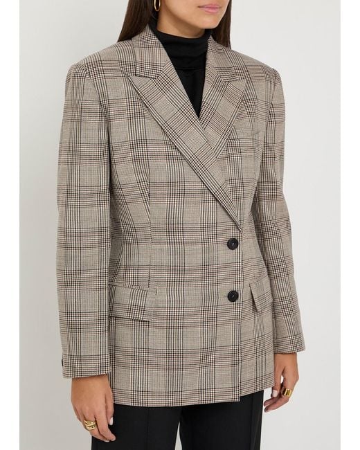 Anine Bing Gray Aretha Checked Wool Blazer