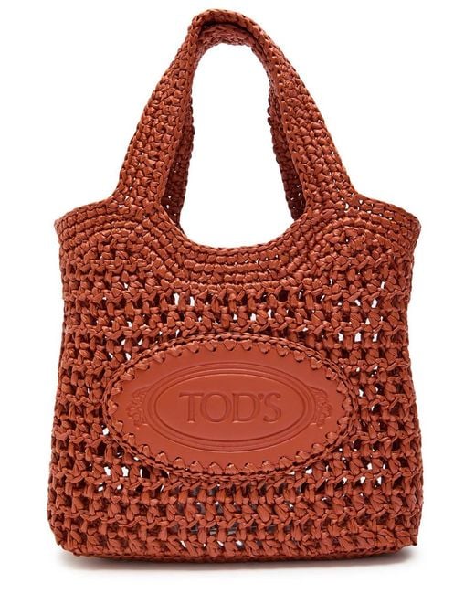 Tod's Red Manici Mini Raffia Top Handle Bag
