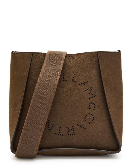 Stella McCartney Brown Logo Square Grained Faux Leather Cross-Body Bag
