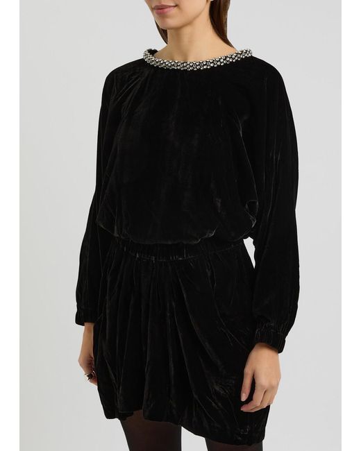 Isabel Marant Black Beniga Embellished Velvet Midi Dress