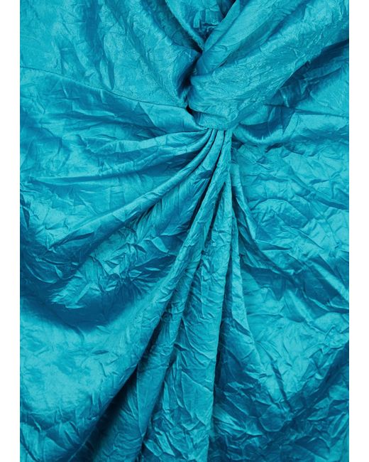 Ganni Blue Crinkled Satin Mini Dress