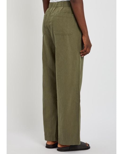 Eileen Fisher Green Straight-Leg Cotton And Linen-Blend Trousers