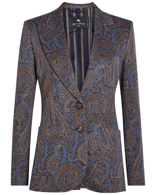 Etro Blue Paisley-Jacquard Blazer