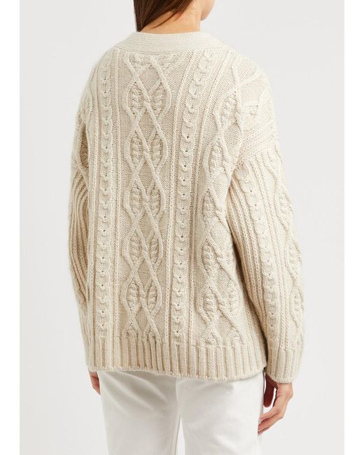Palm Angels Natural Cable-knit Cardigan