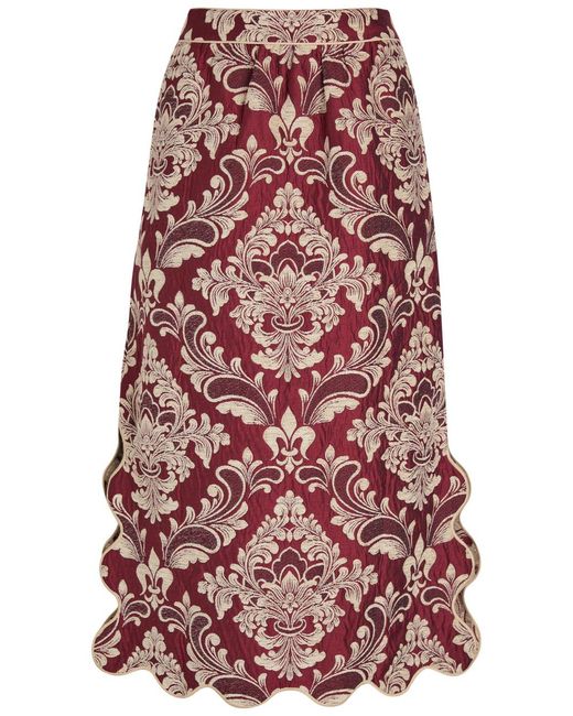 Farm Rio Red Jacquard Woven Midi Skirt