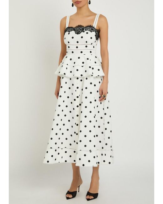 Self-Portrait White Layered Polka-Dot Linen-Blend Midi Dress