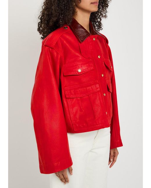 RÙADH Red The Henderson Leather Collar Waxed Canvas Jacket