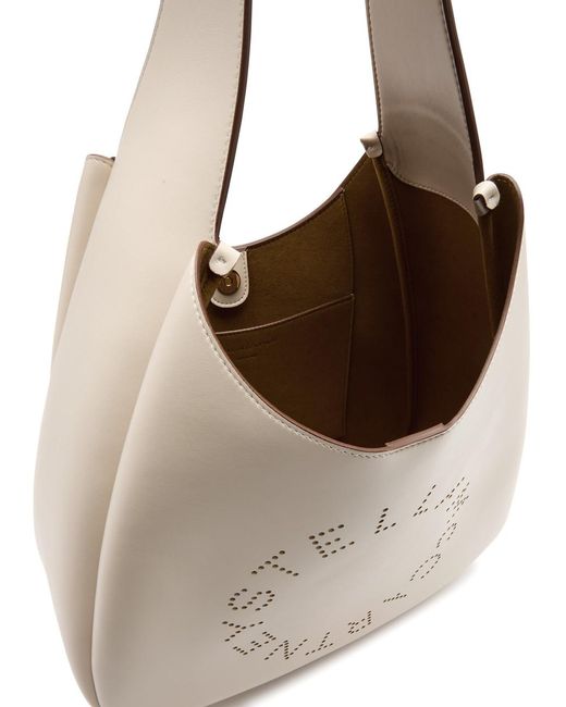 Stella McCartney Natural Stella Logo Faux Leather Shoulder Bag