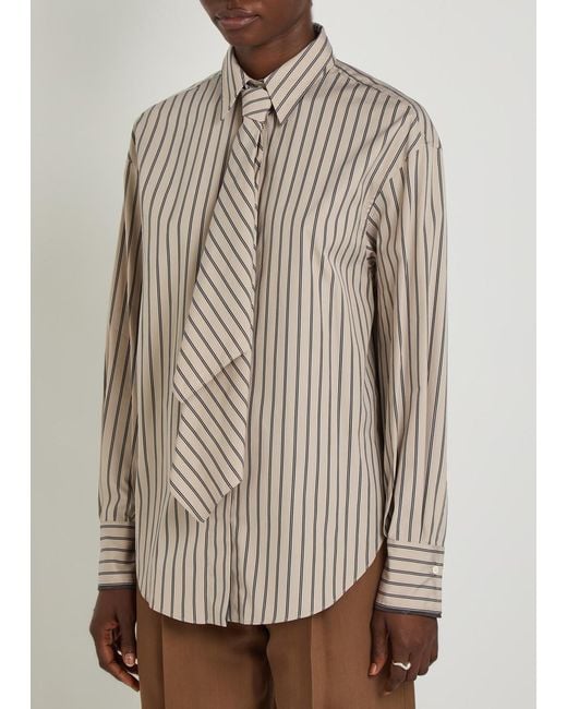Brunello Cucinelli Natural Striped Tie Cotton-Poplin Shirt