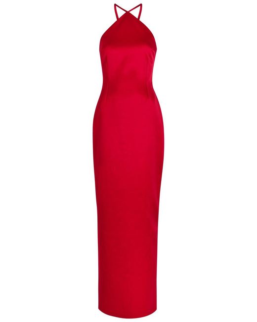 Solace London Women's Red Fern Halterneck Satin Maxi Dress -  www.jkreigsman.com