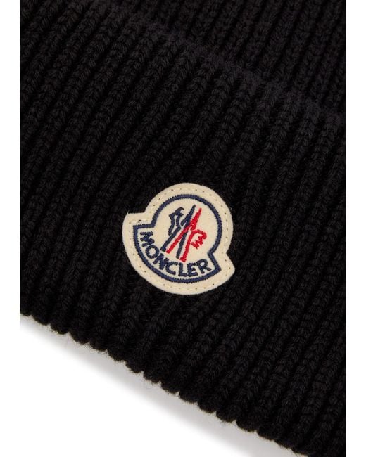 Moncler Black Ribbed Knit Beanie for men