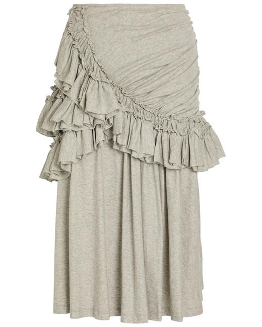Dries Van Noten Natural Humairah Ruched Cotton Midi Skirt