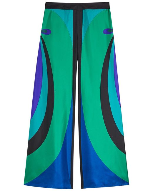 Emilio Pucci Blue Maddalena Printed Silk-Twill Trousers