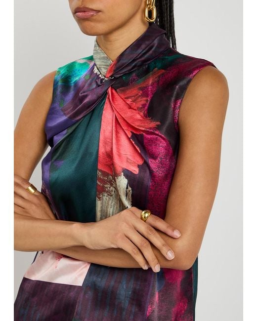 Roksanda Red Ava Printed Silk-Satin Top