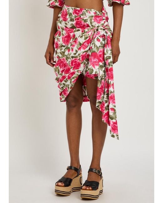 Chloé Red Floral-Print Cotton-Poplin Knee-Length Wrap Skirt