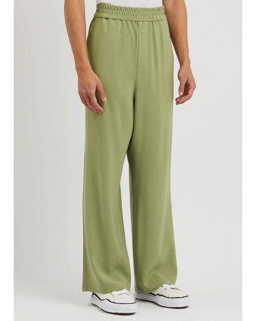 AMI Green Wide-Leg Twill Trousers for men
