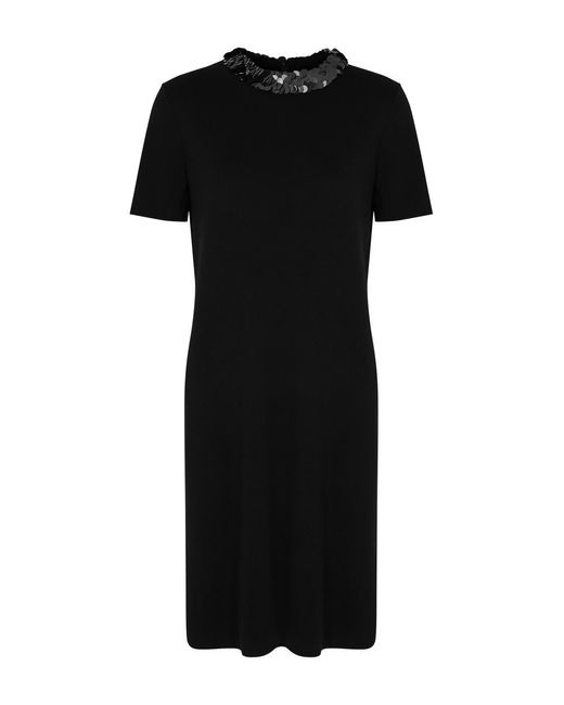 Tory Burch Black Sequin-embellished Wool-blend Midi Dress