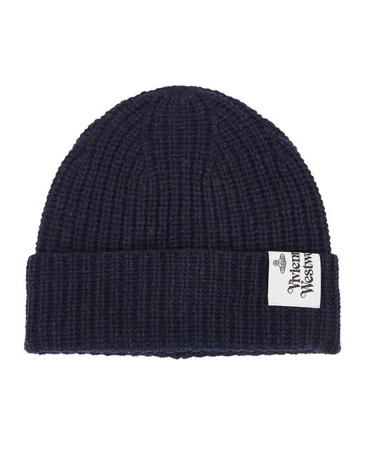 Vivienne Westwood Blue Ribbed-Knit Wool Beanie for men