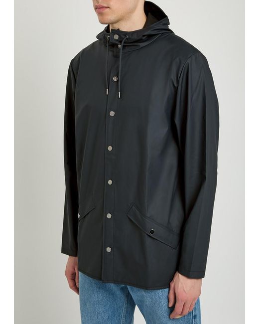 Rains Blue Short Matte Waterproof Raincoat for men