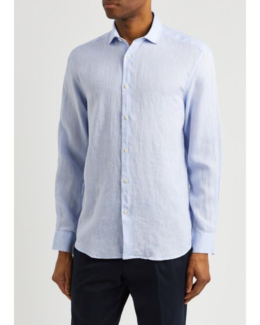 Frescobol Carioca Blue Antonio Linen Shirt for men