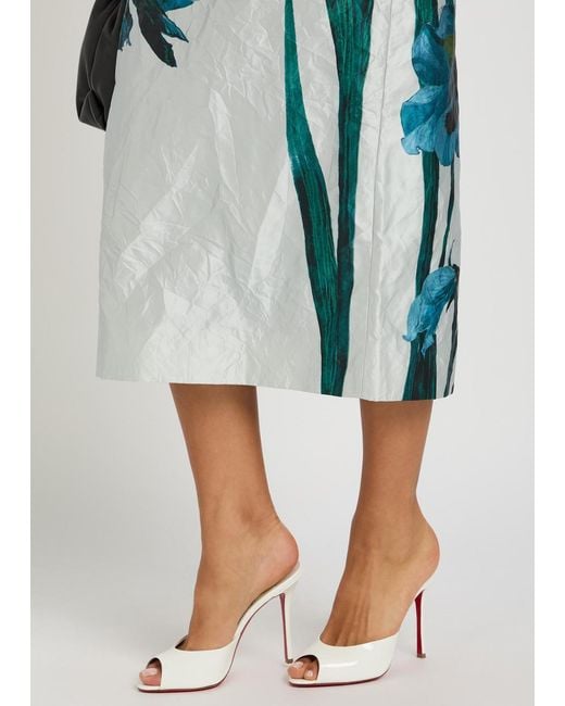 Christian Louboutin White Me Dolly 100 Peep-Toe Patent Leather Mules