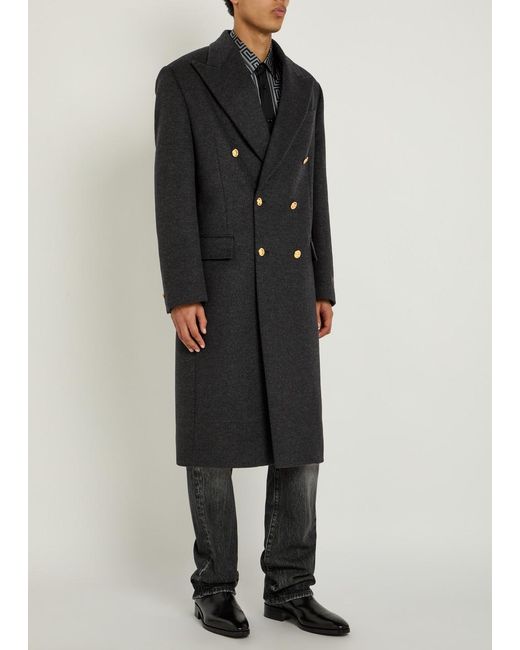 Versace Black Wool Double-Breasted Pea Coat for men
