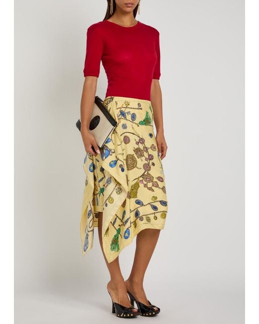 Versace Metallic Printed Silk-Twill Midi Skirt