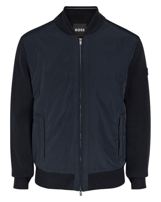 Boss Blue Levaio Quilted Cotton And Shell Bomber Jacket for men