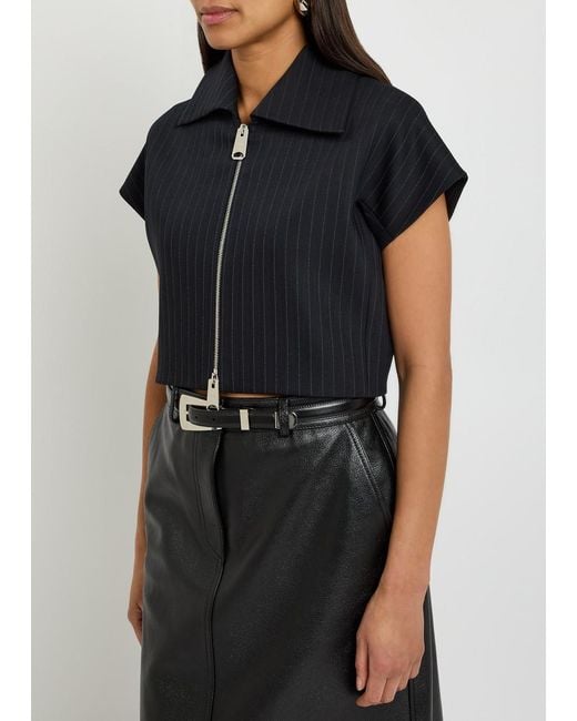 Khaite Blue Robin Pinstripe Wool-Blend Top