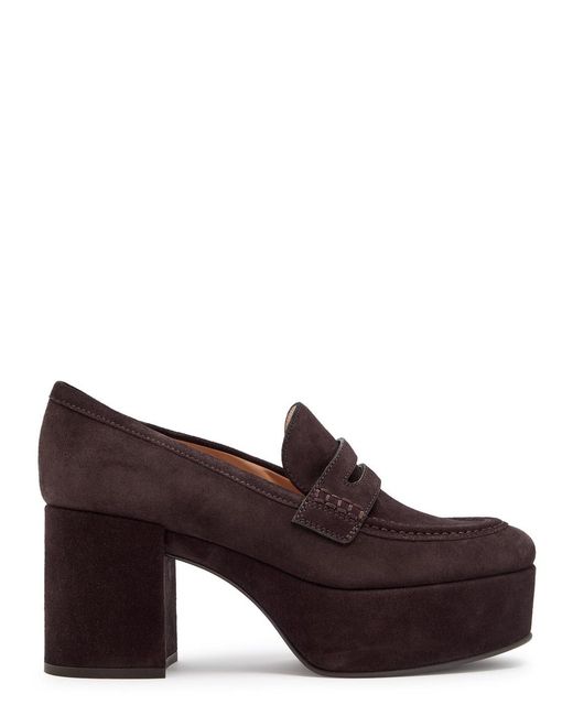 Gianvito Rossi Brown Jenna 75 Platform Suede Pumps