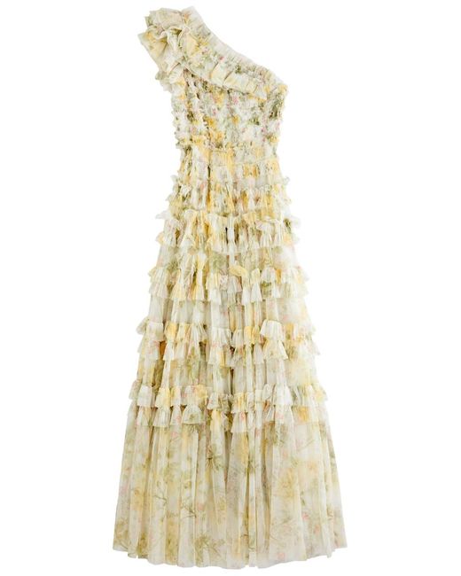 Needle & Thread Yellow Rose Lisette One-Shoulder Floral Tulle Gown