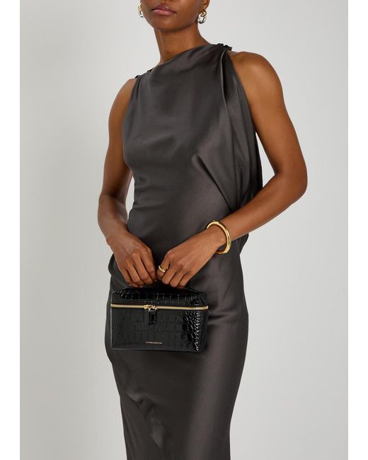 Victoria Beckham Black Vanity Crocodile-Effect Glossed Leather Cross-Body Bag