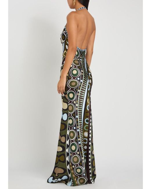 Emilio Pucci Multicolor Printed Halterneck Satin-Silk Maxi Dress