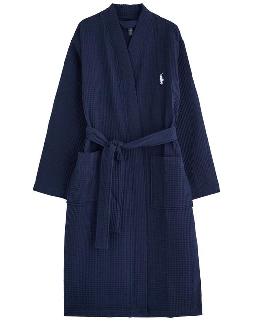 Polo Ralph Lauren Blue Logo-Embroidered Waffle-Knit Cotton Robe for men
