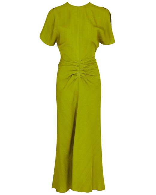 Victoria Beckham Green Ruched Midi Dress