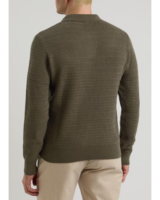 Sunspel Green Textured Cotton Polo Jumper for men