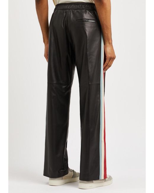 NAHMIAS Gray Striped Leather Trousers for men