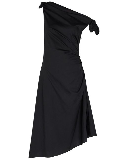 Staud Black Bellaria Ruched Stretch-Cotton Midi Dress