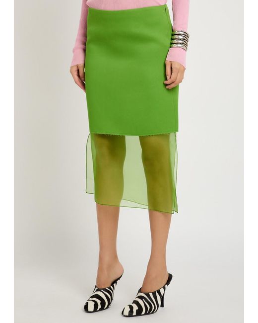 Khaite Green Sybil Layered Effect Satin Skirt